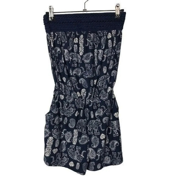 Derek Heart Blue & White Elephant Strapless Romper S - Picture 2 of 3